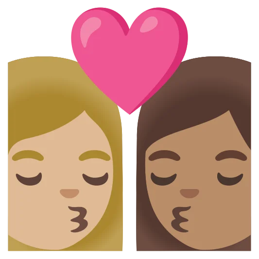 The kiss: woman, woman: medium-light skin tone, medium skin tone emoji.