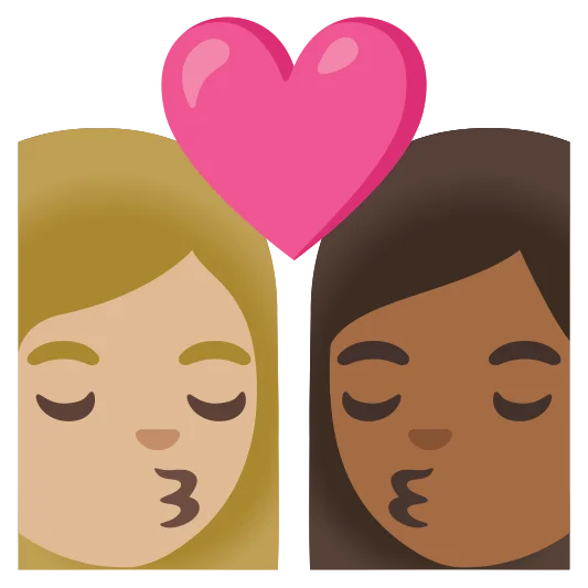 The kiss: woman, woman: medium-light skin tone, medium-dark skin tone emoji.
