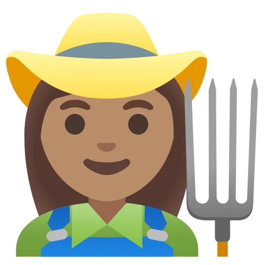The woman farmer: medium skin tone emoji.