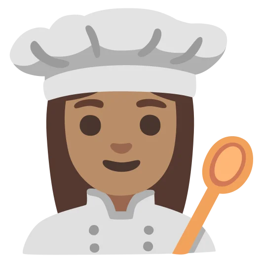 The woman cook: medium skin tone emoji.