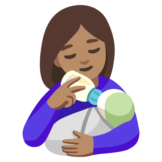 The woman feeding baby: medium skin tone emoji.