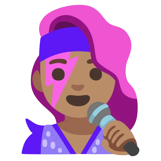 The woman singer: medium skin tone emoji.