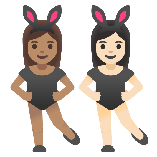 The women with bunny ears: medium skin tone, light skin tone emoji.