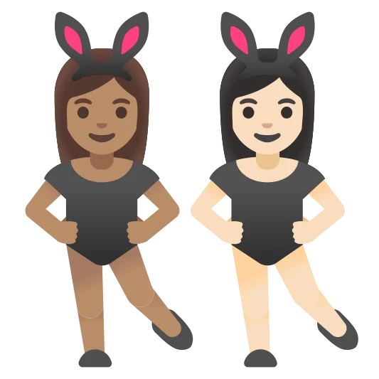 The women with bunny ears: medium skin tone, light skin tone emoji.