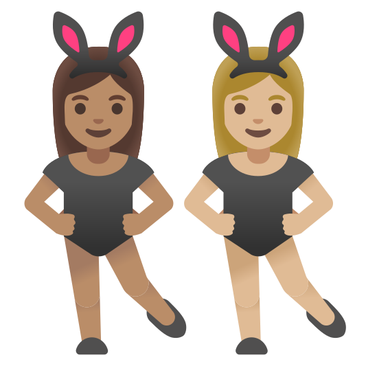 The women with bunny ears: medium skin tone, medium-light skin tone emoji.
