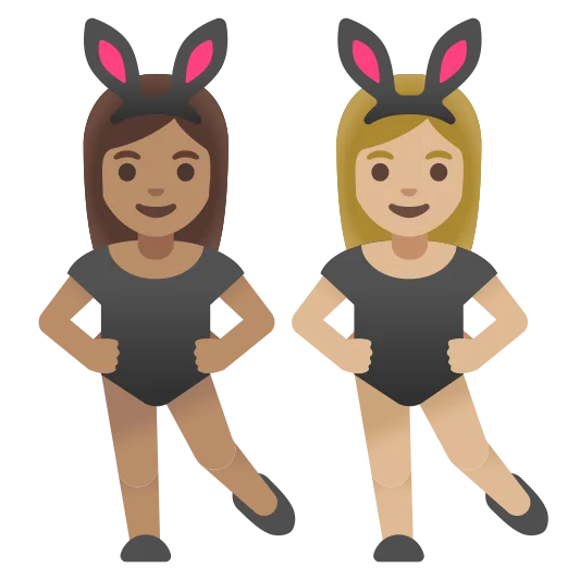 The women with bunny ears: medium skin tone, medium-light skin tone emoji.