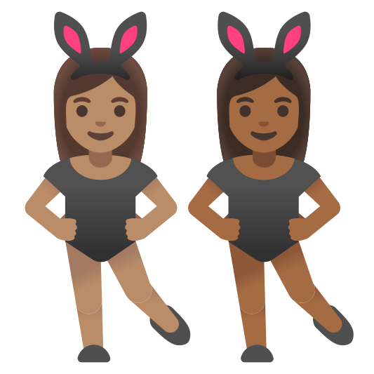 The women with bunny ears: medium skin tone, medium-dark skin tone emoji.