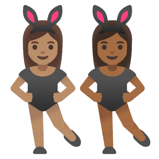 The women with bunny ears: medium skin tone, medium-dark skin tone emoji.