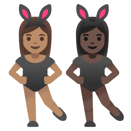 The women with bunny ears: medium skin tone, dark skin tone emoji.