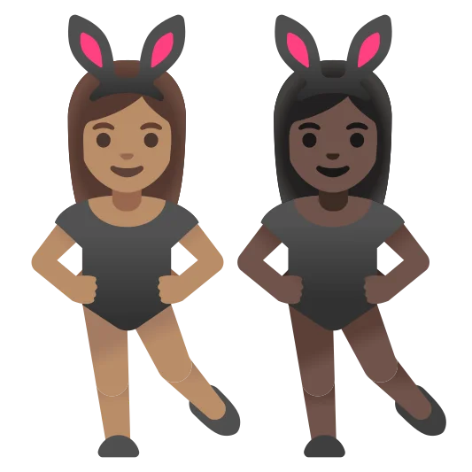 The women with bunny ears: medium skin tone, dark skin tone emoji.