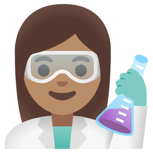 The woman scientist: medium skin tone emoji.