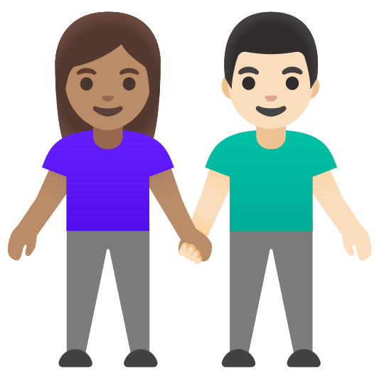 The woman and man holding hands: medium skin tone, light skin tone emoji.