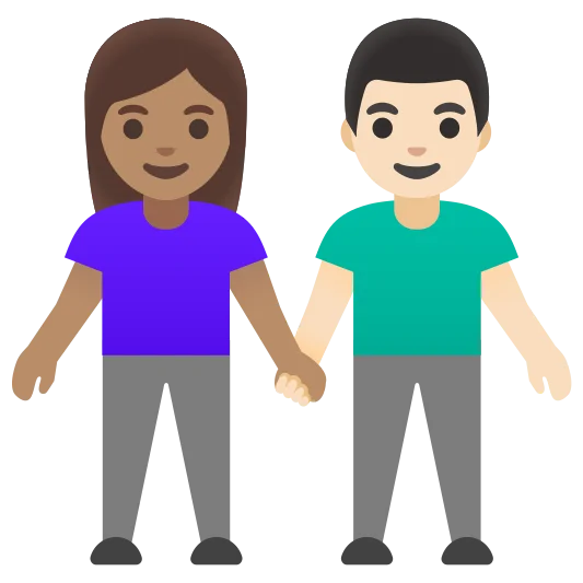 The woman and man holding hands: medium skin tone, light skin tone emoji.