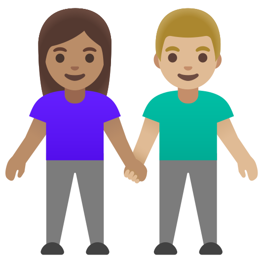 The woman and man holding hands: medium skin tone, medium-light skin tone emoji.