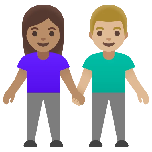 The woman and man holding hands: medium skin tone, medium-light skin tone emoji.