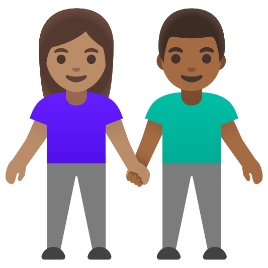 The woman and man holding hands: medium skin tone, medium-dark skin tone emoji.