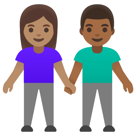 The woman and man holding hands: medium skin tone, medium-dark skin tone emoji.