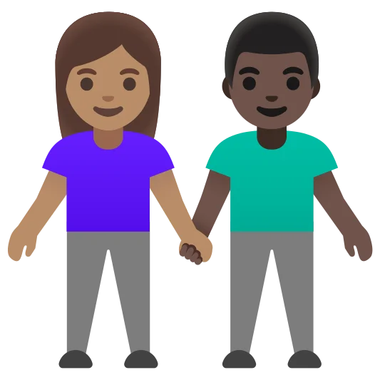 The woman and man holding hands: medium skin tone, dark skin tone emoji.