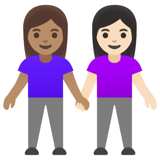 The women holding hands: medium skin tone, light skin tone emoji.