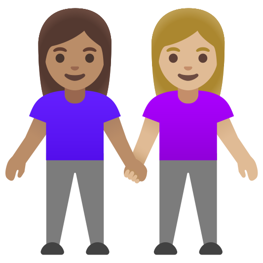 The women holding hands: medium skin tone, medium-light skin tone emoji.