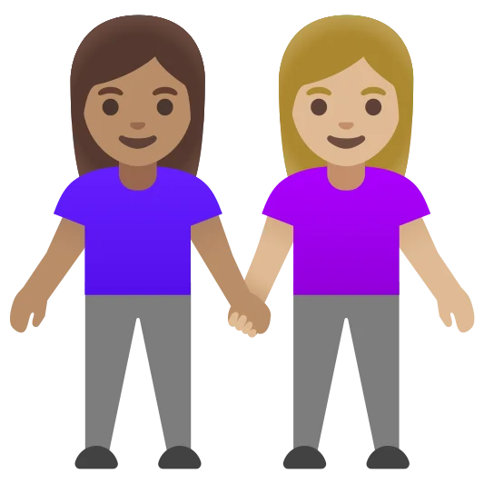 The women holding hands: medium skin tone, medium-light skin tone emoji.