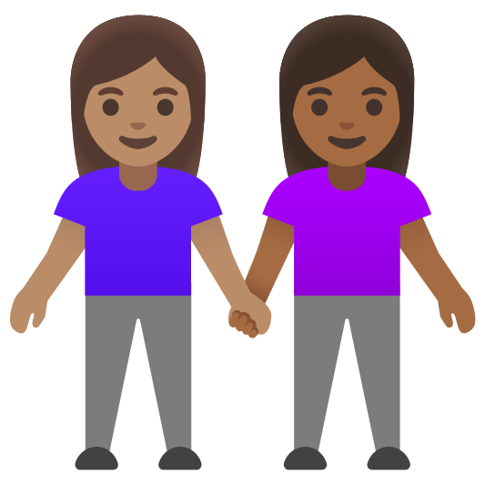 The women holding hands: medium skin tone, medium-dark skin tone emoji.