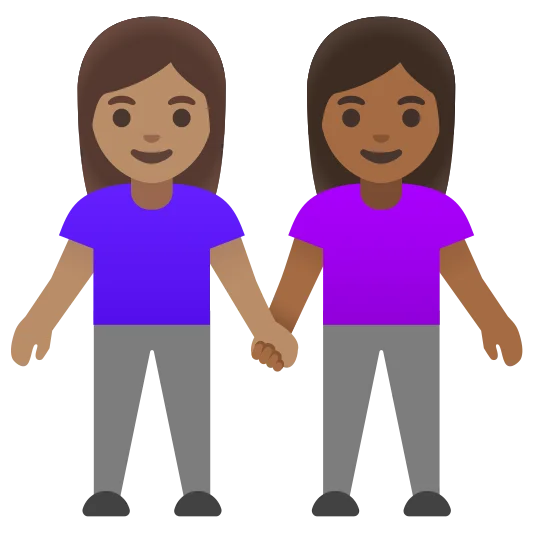 The women holding hands: medium skin tone, medium-dark skin tone emoji.