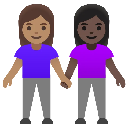The women holding hands: medium skin tone, dark skin tone emoji.
