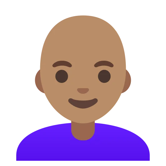 The woman: bald: medium skin tone emoji.