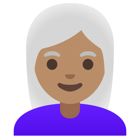 The woman: white hair: medium skin tone emoji.