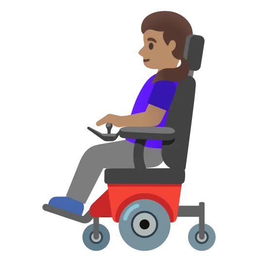 The woman in motorized wheelchair: medium skin tone emoji.
