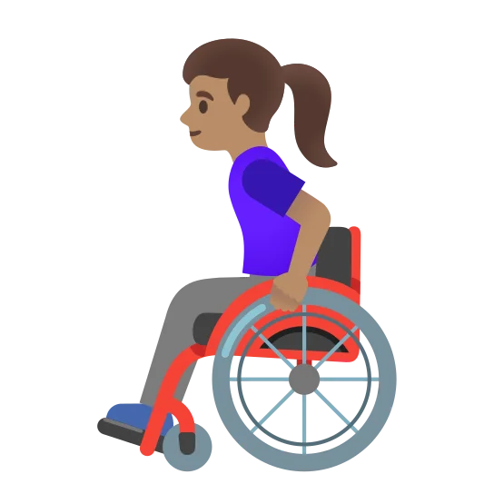 The woman in manual wheelchair: medium skin tone emoji.