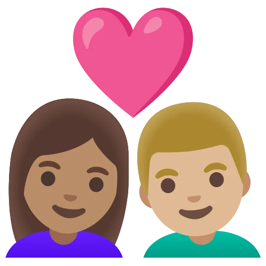 The couple with heart: woman, man: medium skin tone, medium-light skin tone emoji.