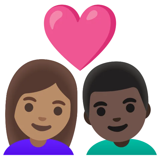 The couple with heart: woman, man: medium skin tone, dark skin tone emoji.
