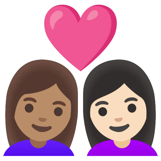 The couple with heart: woman, woman: medium skin tone, light skin tone emoji.