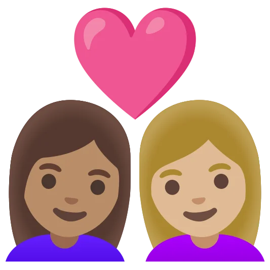 The couple with heart: woman, woman: medium skin tone, medium-light skin tone emoji.