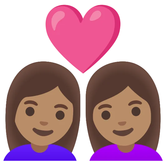 The couple with heart: woman, woman: medium skin tone, medium skin tone emoji.