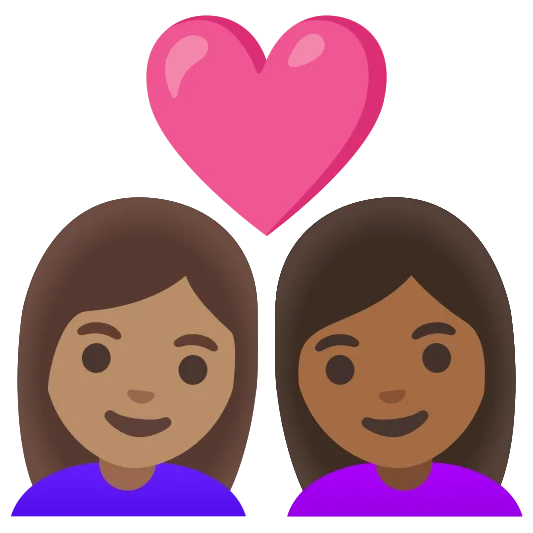 The couple with heart: woman, woman: medium skin tone, medium-dark skin tone emoji.