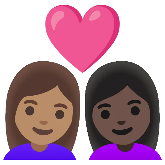 The couple with heart: woman, woman: medium skin tone, dark skin tone emoji.