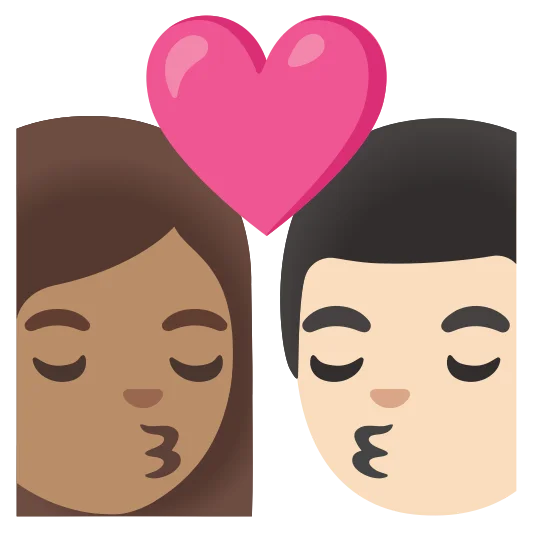 The kiss: woman, man: medium skin tone, light skin tone emoji.