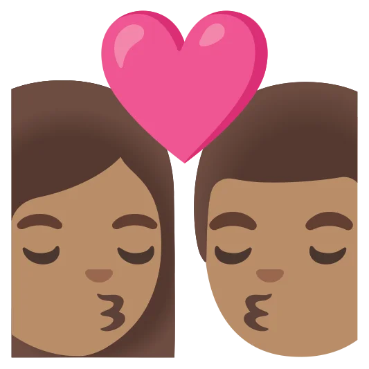 The kiss: woman, man: medium skin tone, medium skin tone emoji.