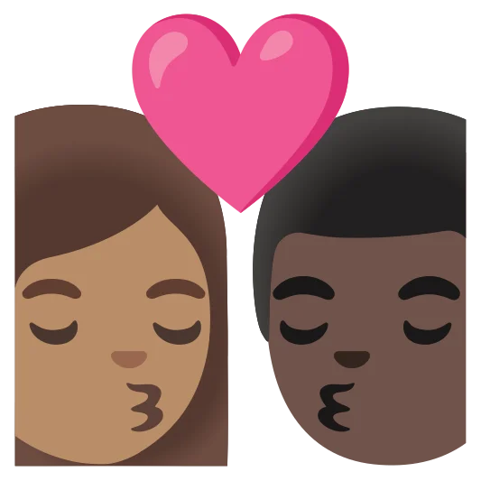 The kiss: woman, man: medium skin tone, dark skin tone emoji.