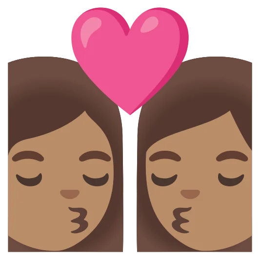 The kiss: woman, woman: medium skin tone, medium skin tone emoji.