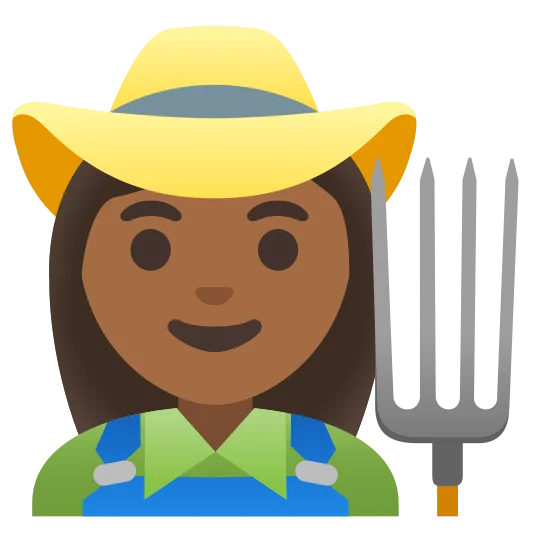 The woman farmer: medium-dark skin tone emoji.
