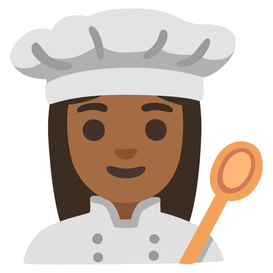 The woman cook: medium-dark skin tone emoji.