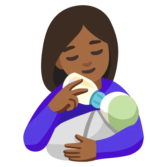 The woman feeding baby: medium-dark skin tone emoji.
