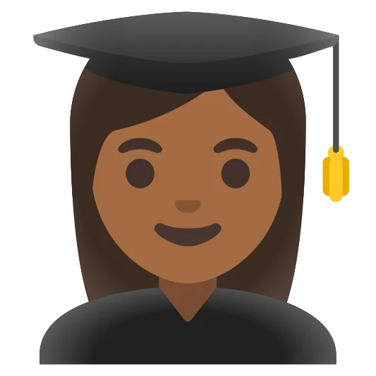 The woman student: medium-dark skin tone emoji.