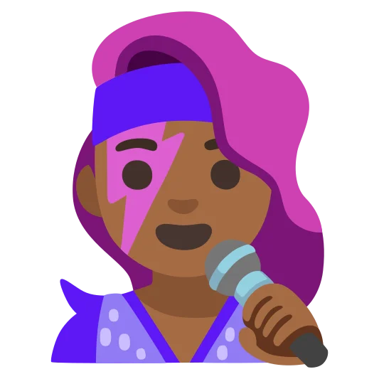 The woman singer: medium-dark skin tone emoji.