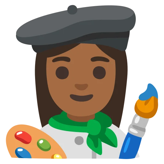 The woman artist: medium-dark skin tone emoji.