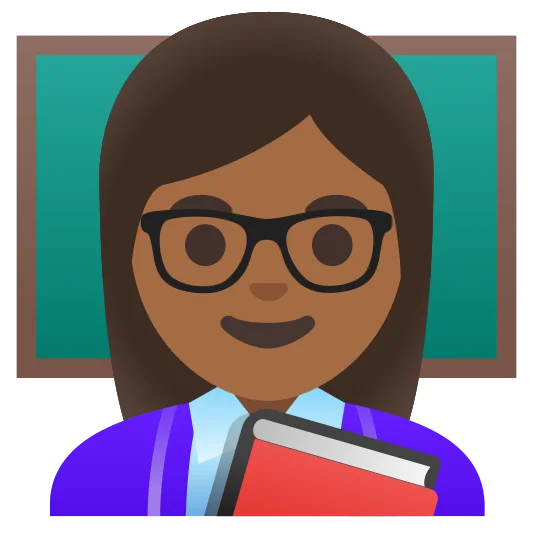 The woman teacher: medium-dark skin tone emoji.